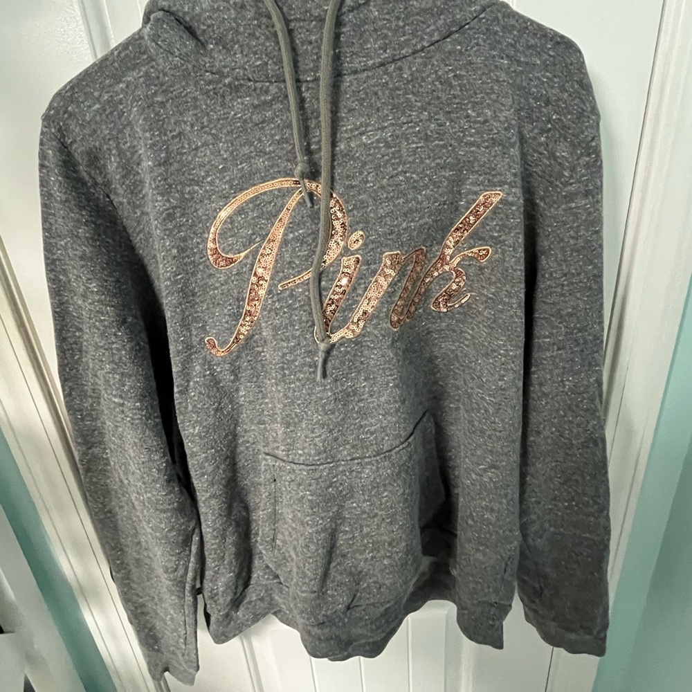 PINK Victoria's Secret Gray and Cream Hoodie